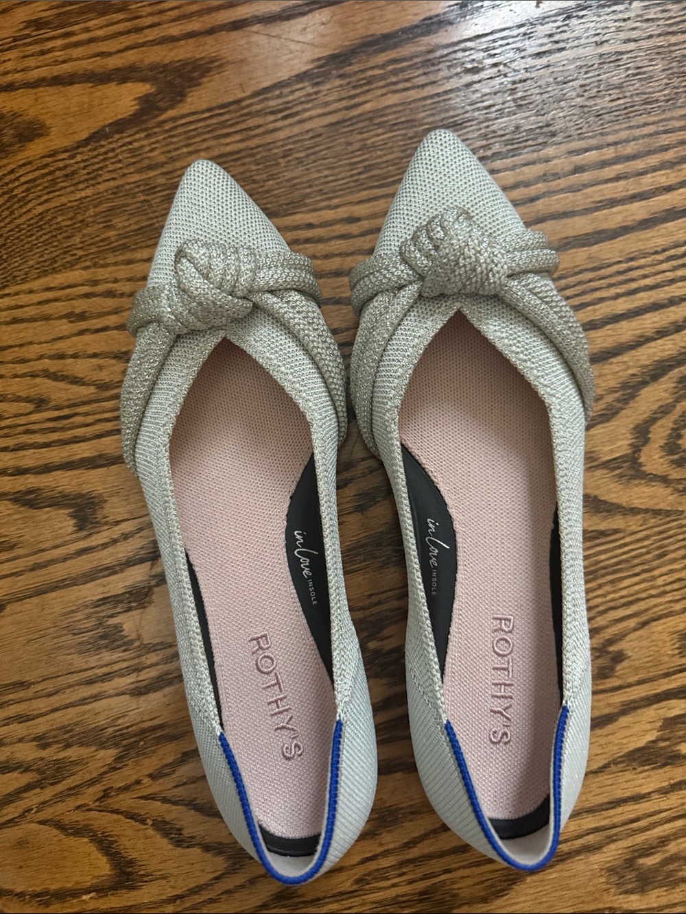 Rothy's Champagne Metallic Knot Pointed Toe Flats..size 8 .. new
